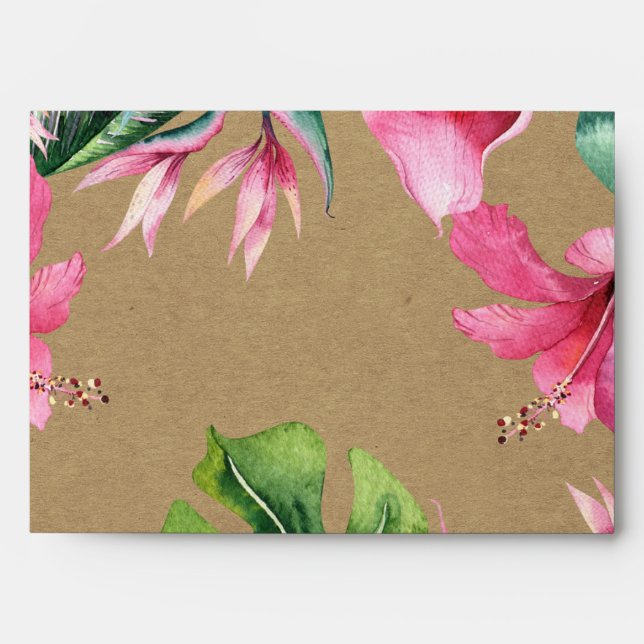 Tropical Aloha Floral Luau Summer Leaves Kraft Envelope (Front)