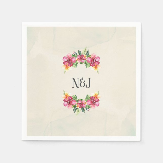 Tropical Aloha Flowers Floral Botanical Luau Party Napkins (Front)