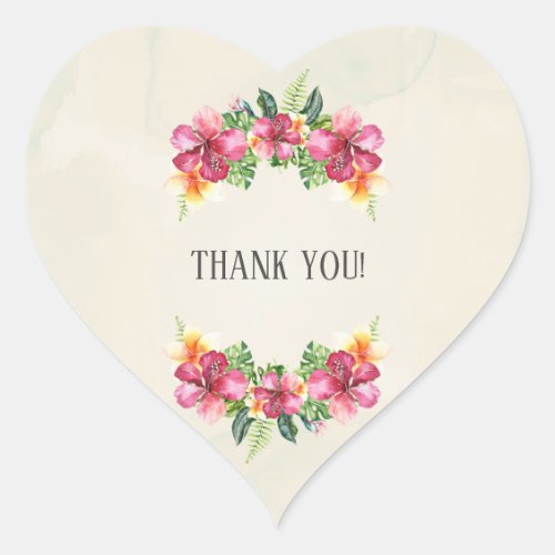 Tropical Aloha Flowers Floral Botanical Wedding Heart Sticker