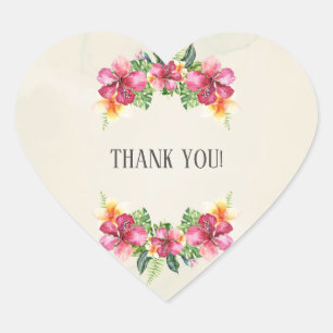 Tropical Aloha Flowers Floral Botanical Wedding Heart Sticker