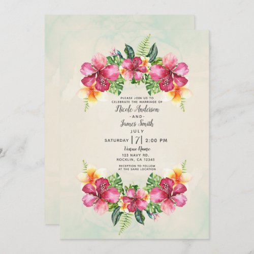 Tropical Aloha Flowers Floral Botanical Wedding Invitation