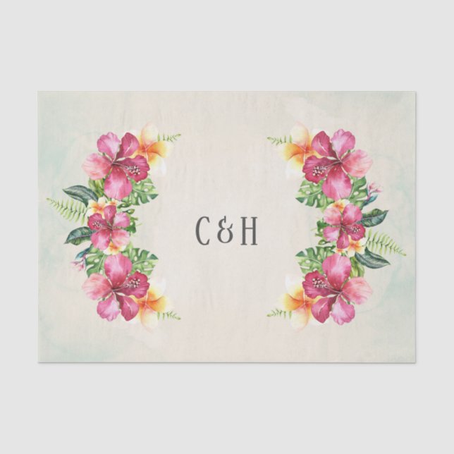 Tropical Aloha Flowers Floral Botanical Wedding Tissue Paper (Front)