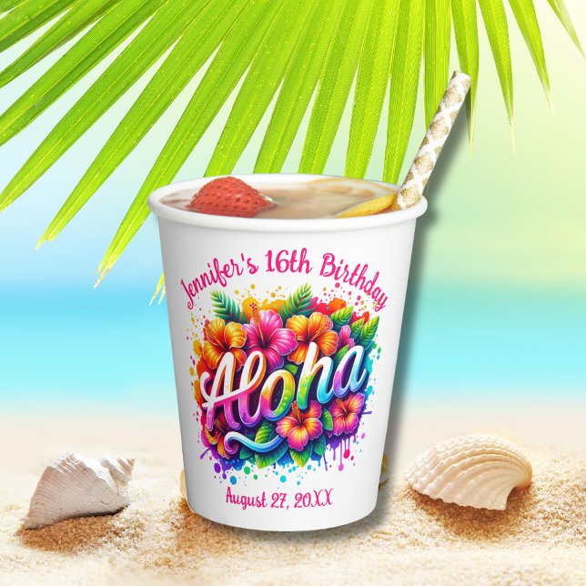 Tropical Aloha Hawaiian Birthday Luau Paper Cups (Creator Uploaded)