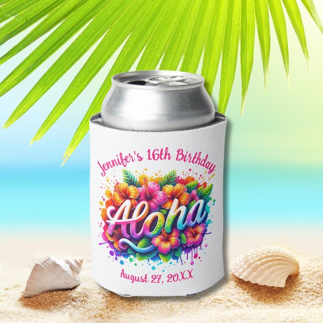 Tropical Aloha Hawaiian Birthday Luau Party Can Co Can Cooler (Creator Uploaded)