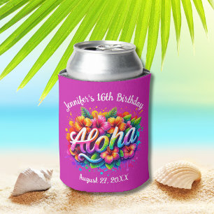 Tropical Aloha Hawaiian Birthday Luau Purple Can Cooler