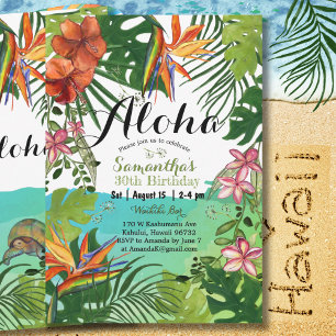 Tropical Aloha Hawaiian Floral 30th Birthday  Invitation
