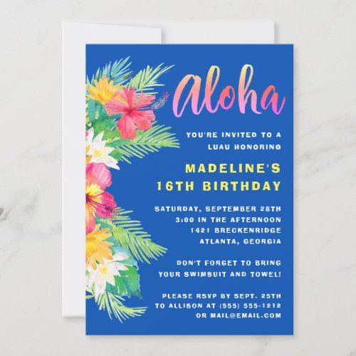 Tropical Aloha Hawaiian Luau Birthday Party Invitation