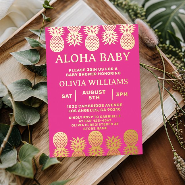 Tropical Aloha Hawaiian Luau Summer Pink Gold Foil Invitation (Creator Uploaded)