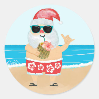Tropical Aloha Hawaiian Santa Beach Classic Round Sticker