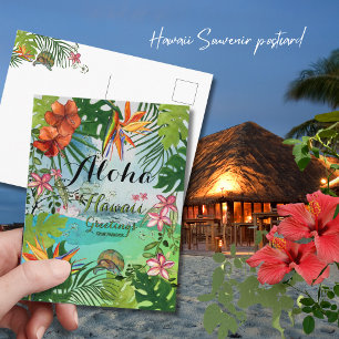 Tropical Aloha Hawaiian Watercolor Hand Painted Postcard