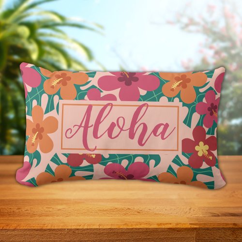 Tropical Aloha Hibiscus Botanical Hawaiian Lumbar Pillow