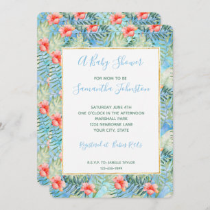Tropical Aloha Hibiscus Floral Baby Shower Invitation