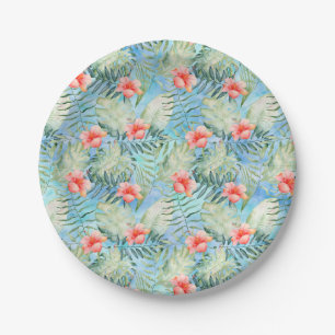 Tropical Aloha Hibiscus Floral Baby Shower Paper Plates