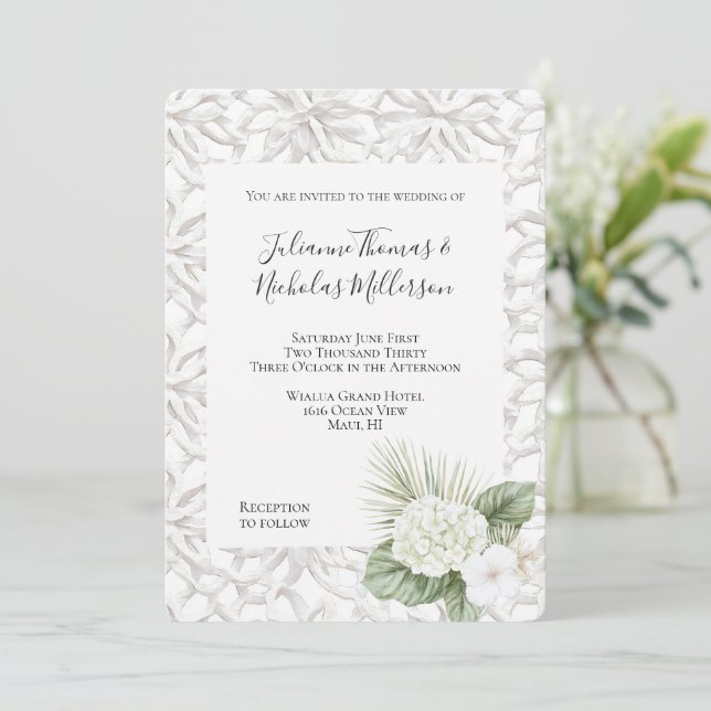 Tropical Aloha Hydrangea Floral Wedding Invitation (Standing Front)