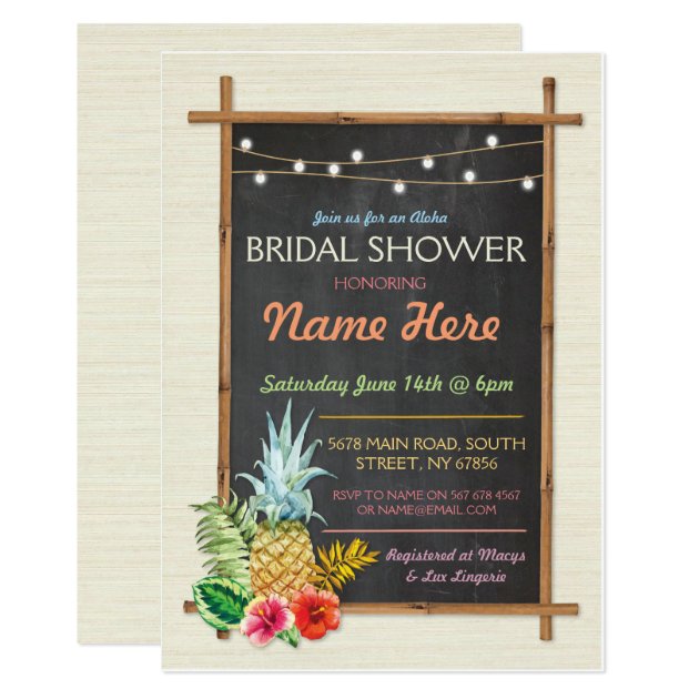 Tropical Aloha Lights Chalk Bridal Shower Invite