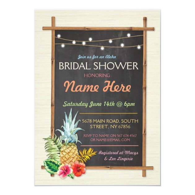 Tropical Aloha Lights Chalk Bridal Shower Invite