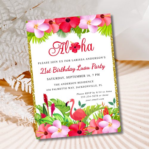 Tropical Aloha Luau Birthday Luau Invitation