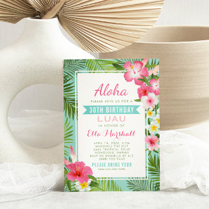 Tropical Aloha Luau Birthday Party Invitation