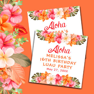 Tropical Aloha Luau Floral Birthday Party Square Sticker