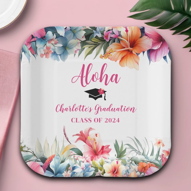 Tropical Aloha Luau Graduation 2024 Paper Plates (Creator Uploaded)