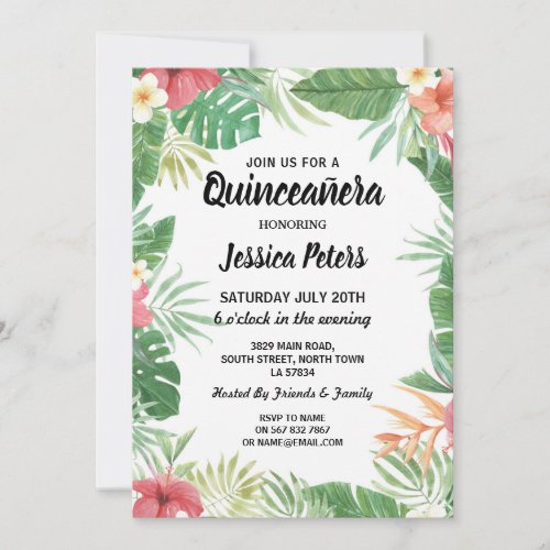 Tropical Aloha Luau Quinceanera Party Invite 15th