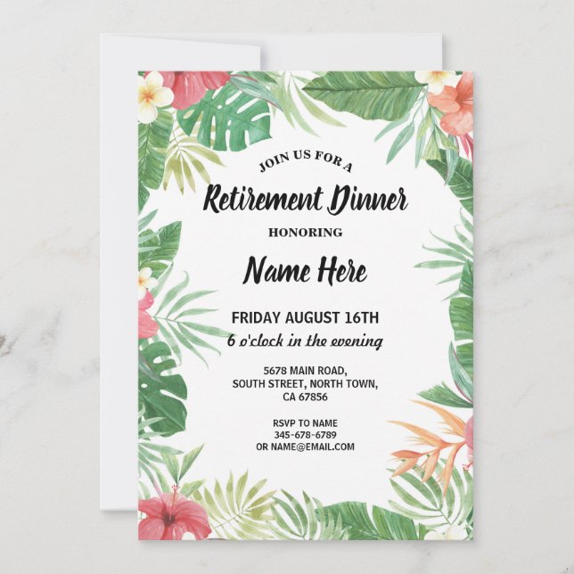 Tropical Aloha Luau Summer Retirement Party Invite (Front)