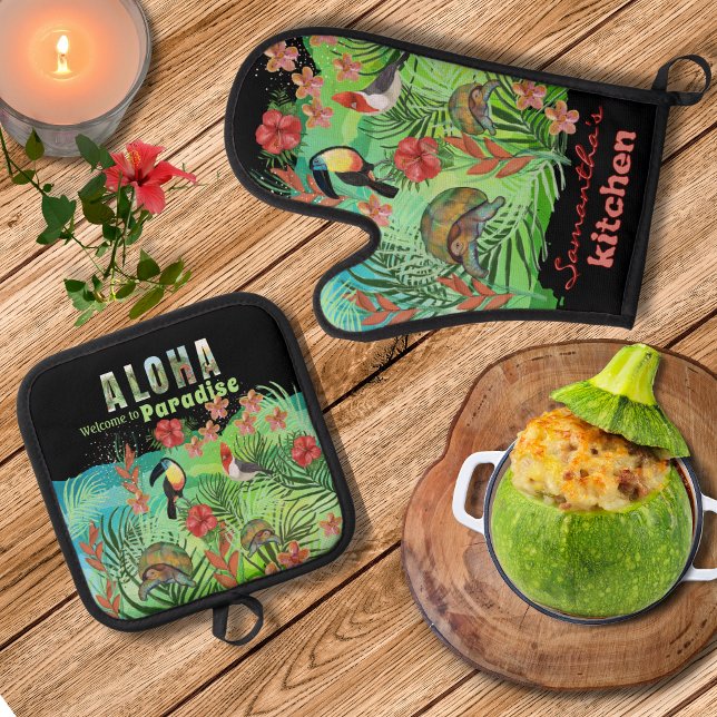 Tropical Aloha Paradise Oven Mitt and Pot Holders Oven Mitt & Pot Holder Set (Tropical Aloha Paradisse Oven Mitt and Pot Holders Oven Mitt & Pot Holder Set )