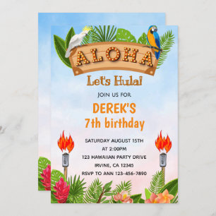Tropical Aloha Parrots Birthday Invitation