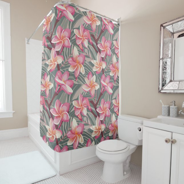Tropical aloha pattern shower curtain (In Situ)