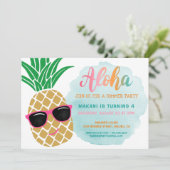 Tropical Aloha Pineapple Watercolor Birthday Invitation (Standing Front)
