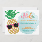 Tropical Aloha Pineapple Watercolor Birthday Invitation (Front)