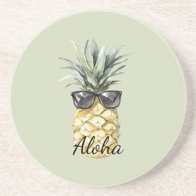 Tropical Aloha Pineapple with Sunglasses Coaster (Front)