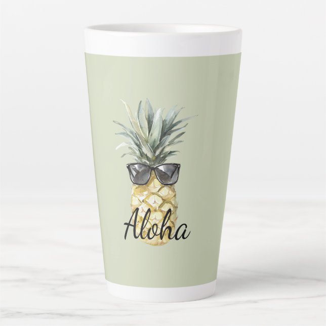 Tropical Aloha Pineapple with Sunglasses Latte Mug (Front)