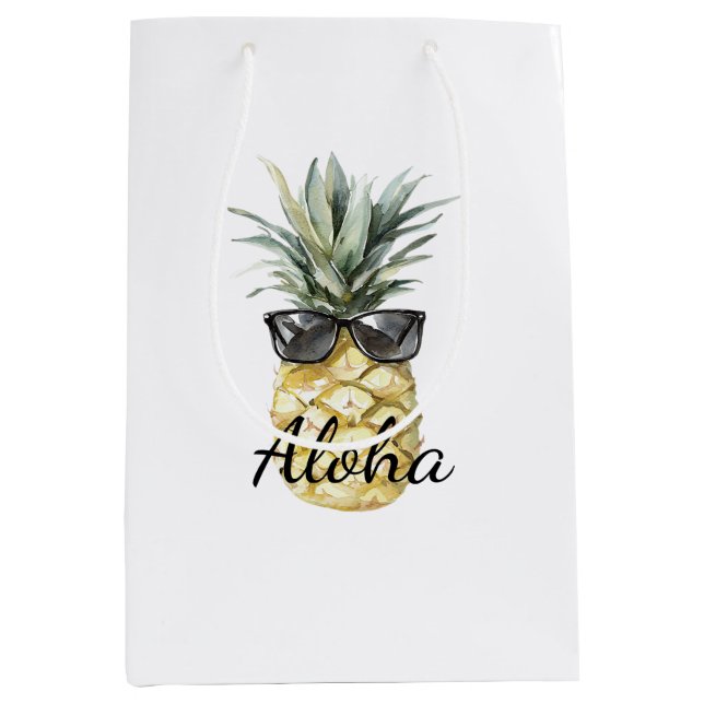Tropical Aloha Pineapple with Sunglasses Medium Gift Bag (Front)