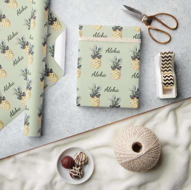 Tropical Aloha Pineapple with Sunglasses Wrapping Paper (Crafts)