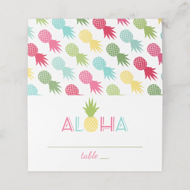 Tropical Aloha Pineapples Wedding Place Card (Outside Unfolded)