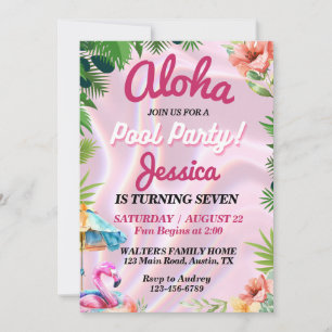 Tropical Aloha Pool Party Birthday Invitation
