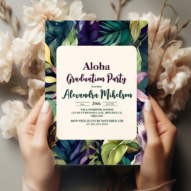 Tropical Aloha Purple Graduation  Invitation (Creator Uploaded)
