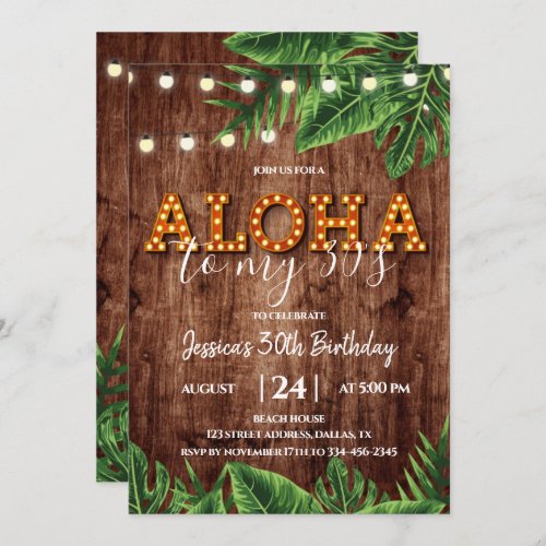 Tropical Aloha Rustic Birthday Invitation
