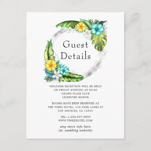 Tropical Aloha Summer Beach Wedding Guest Details Enclosure Card