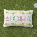Tropical Aloha with Yellow Pineapples Lumbar Pillow<br><div class="desc">Welcome guests to our home with a tropical style pillow design that features colorful "Aloha" typography and a festive yellow pineapple border. Includes bright pink,  aqua blue,  leaf green,  sunshine yellow,  and white colors.</div>