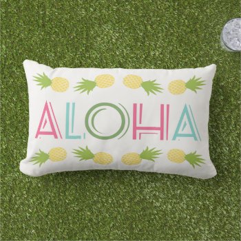Tropical Aloha With Yellow Pineapples Lumbar Pillow by Plush_Paper at Zazzle