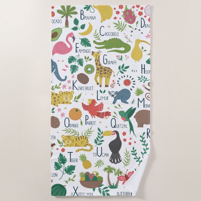 Tropical Alphabet for Children Beach Towel (Front)