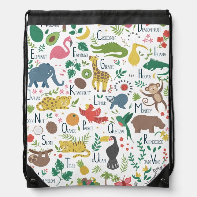 Tropical Alphabet for Children Drawstring Bag