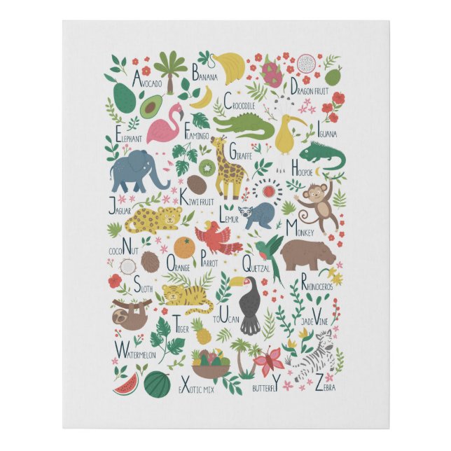 Tropical Alphabet for Children Faux Canvas Print (Front)