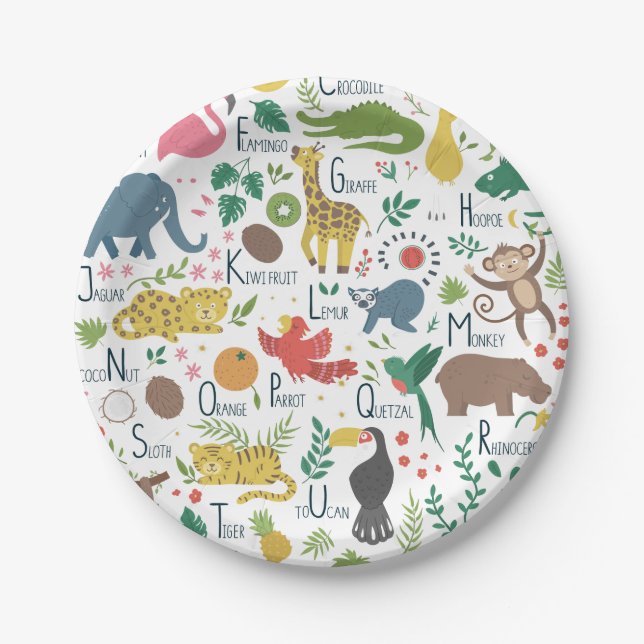 Tropical Alphabet for Children Paper Plates (Front)