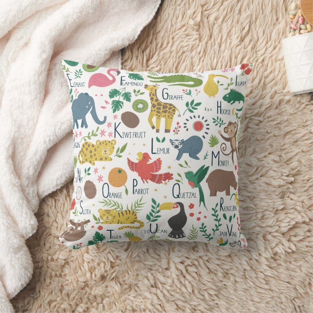 Tropical Alphabet for Children Throw Pillow (Blanket)