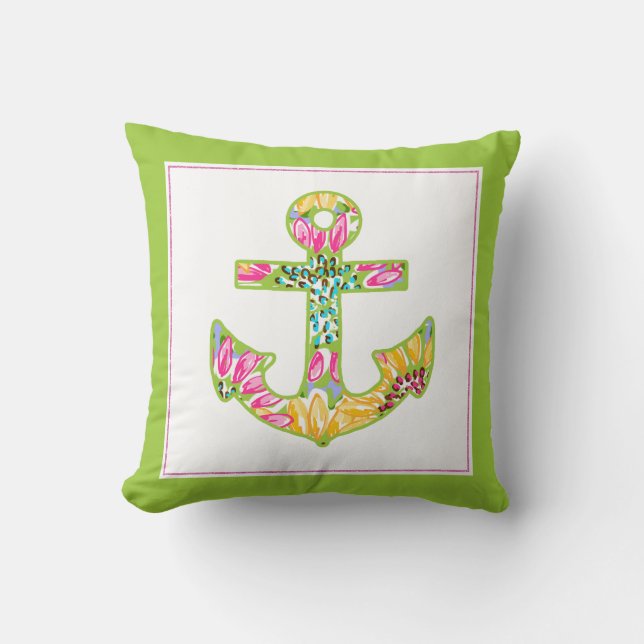 Tropical Anchor Throw Pillow (Front)