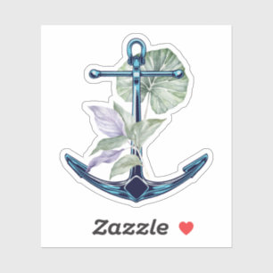 Tropical Anchor with Plants and Flowers Sticker