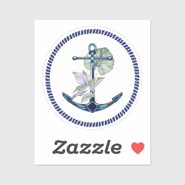 Tropical Anchor with Plants and Flowers Sticker (Sheet)
